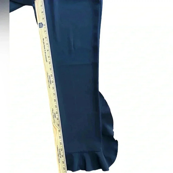 NWT Zara Pants Trousers Navy Blue Size Medium Ruffle Office Work Interview - Picture 7 of 9
